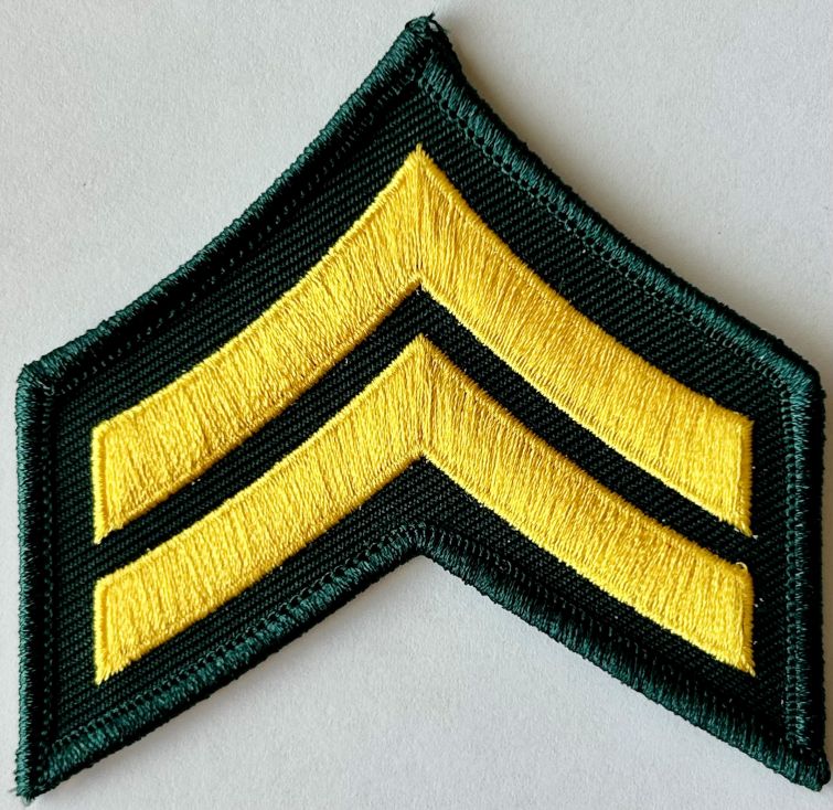 CORPORAL CHEVRON MEDIUM GOLD on SPRUCE GREEN SOLD in PAIRS - SEW ON.